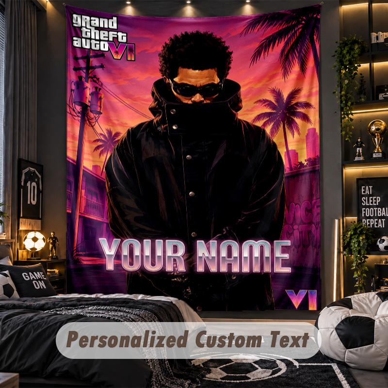 Personalized Wall Tapestry,The Weeknd Custom Printed Name, Fabric Wall Art For Indoor Room Backdrop