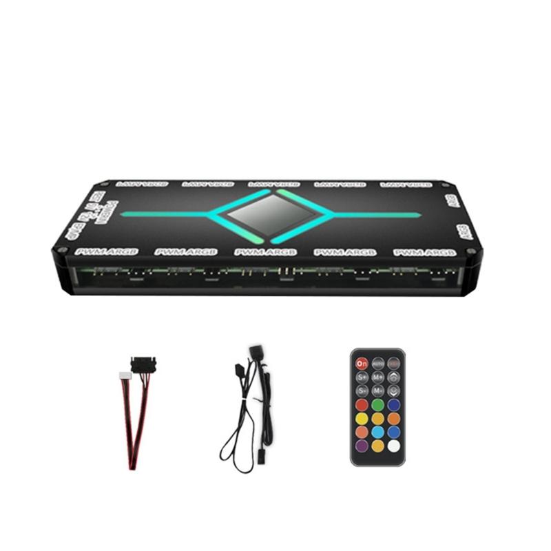 

Magnetic Multiple Interfaces Fan Controller for PC, Supports 12 ARGB and 10 PWM Fans with Remote Controls 1 чёрный