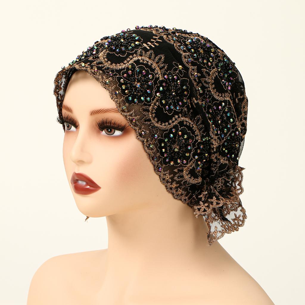 Fashion Luxury Muslim Pearl Lace Inner Cap Elastic Islamic Headwear For Women Elegant Prayer Cap Decorative Head Cover