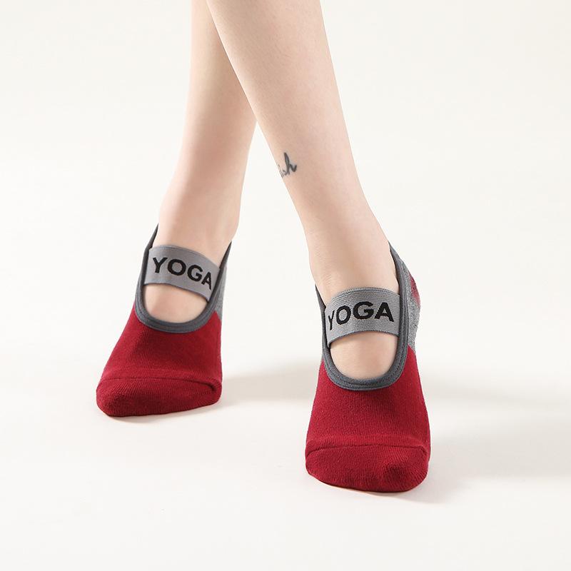 

Професійні жіночі протиковзкі шкарпетки для йоги без спинки Бандажні шкарпетки для пілатесу Жіночі балетні танцювальні тапочки для фітнесу Бавовняні спортивні шкарпетки One Size вина червоного кольору