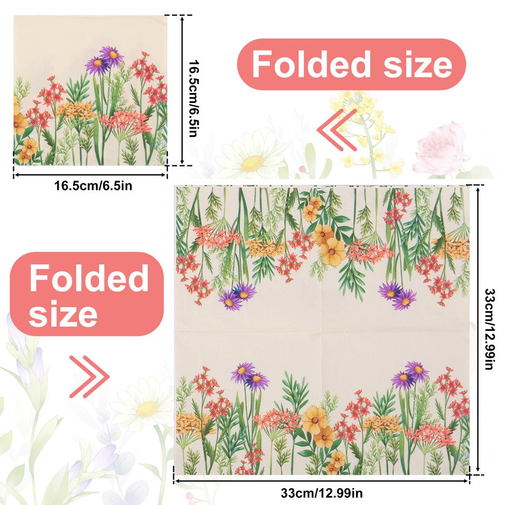 100Pcs Flower Paper Napkins Reusable 2-Layer Retro Floral Guest Napkin Decorative Party Dessert Dinner Napkins for Party