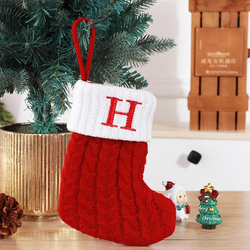 Gold & Blue Christmas Letter Socks – Red Knitted Stockings for Home & Window Display Decor