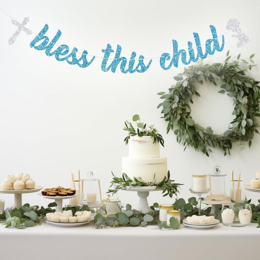 Bless This Child Banner, Baby First Communion Banner, God Bless Baby Shower Decoration, Birthday Baptism Decor, Religious Baby Shower Party Decor