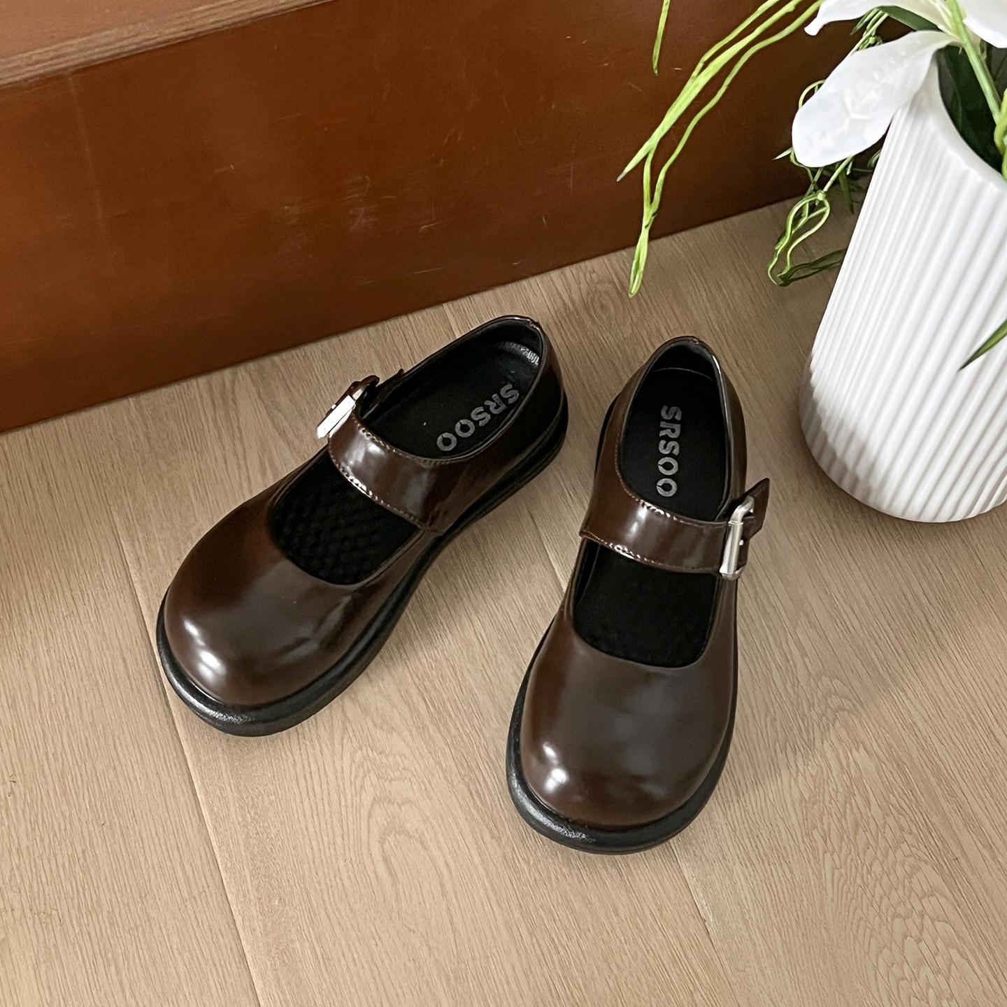 

Retro black French round head light mouth flat sole shoes women s summer 2025 new with skirt versatile Mary Jane shoes 40 коричневый