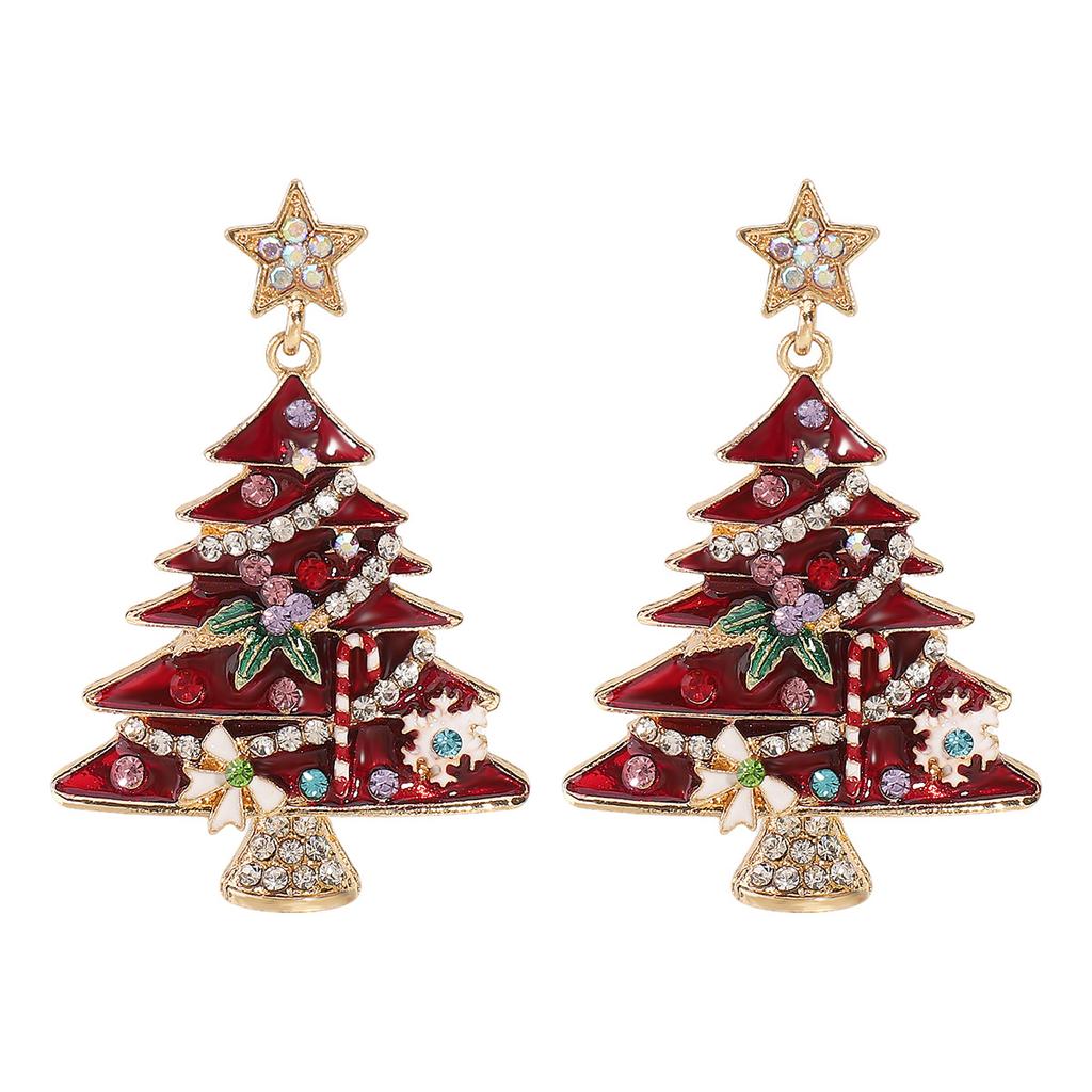 Dripping Oil Vintage Christmas Collection Earrings Earrings Fashion Rhinestones Christmas Tree Earrings New Year's Accessories