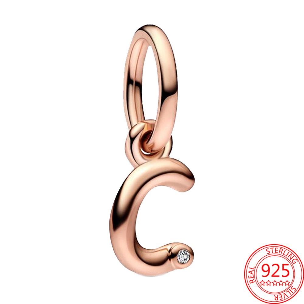 Argint Sterling S925 Charm Pandantiv Alfabet Script Litere A-Z Potrivit Brățară Originală Colier DIY Bijuterii