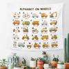 Classroom Car Alphabet Wall Tapestry Hanging For Boys Room, Nursery Traffic Transportation Tapestries, Rustic Cute Abc Truck