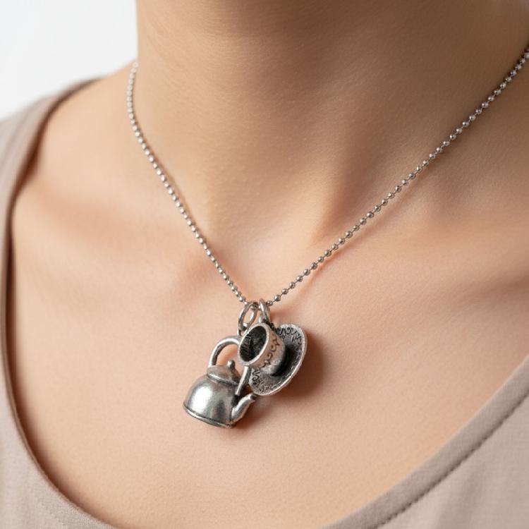 Legierung Teekanne Anhänger Halskette Verstellbare Perlenkette Schmuck für Elegante Vintage Mode Looks