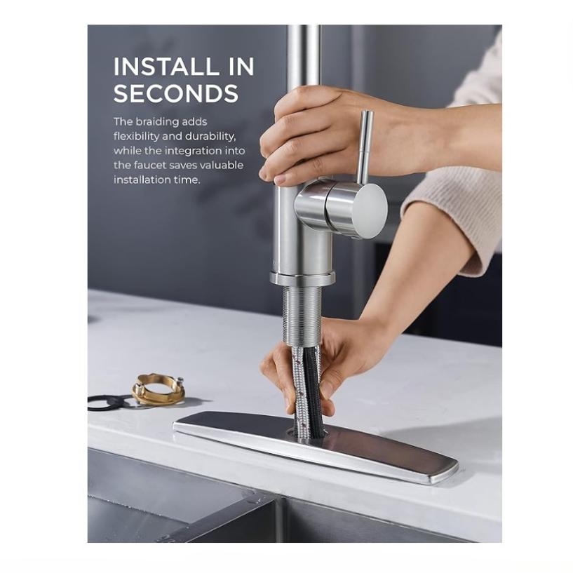 Retractable Kitchen Fixture with 360° Swivel Brushed Nickel, 3 Mode Faucet Kitchen Retractable, Stainless Steel Single Hand Dishwasher Fixture