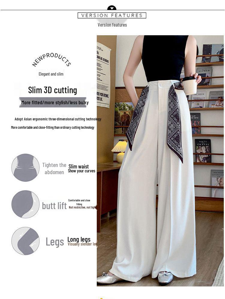 2025 Summer Women's Silk Scarf Print High-Waisted Wide-Leg Drape Pants - Fashionable Floor-Length Casual Trousers