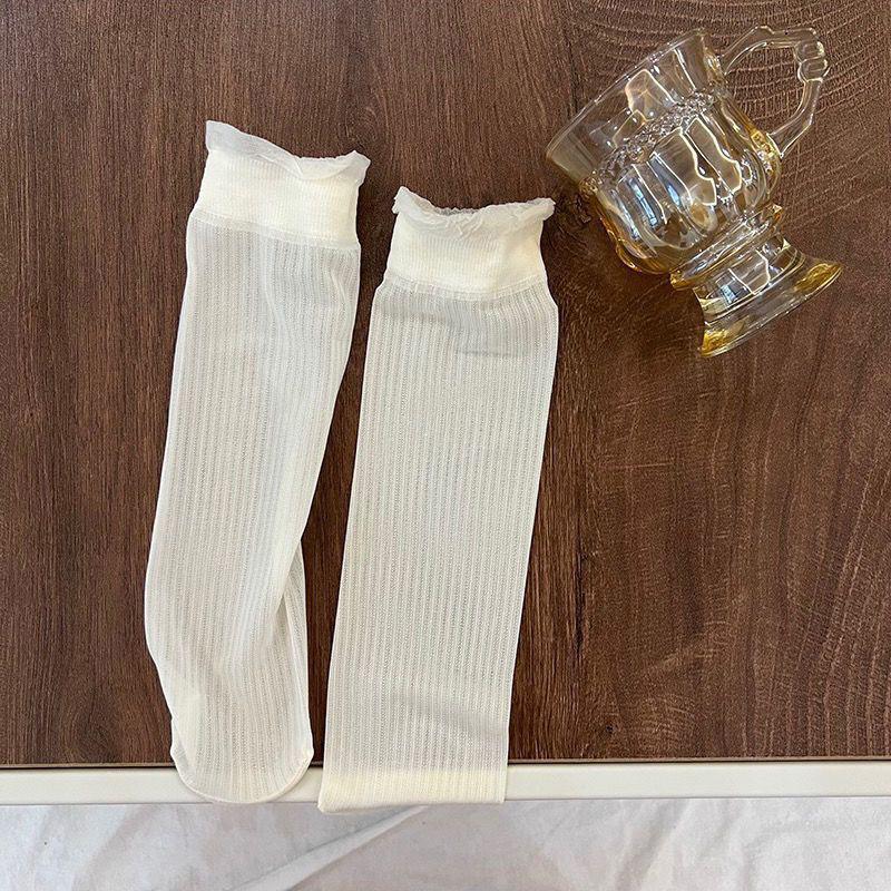 3 Pairs Women's Socks White Lace Summer Thin Wooden Ear Edge Pile Socks Spring summer socks Women's ice silk socks