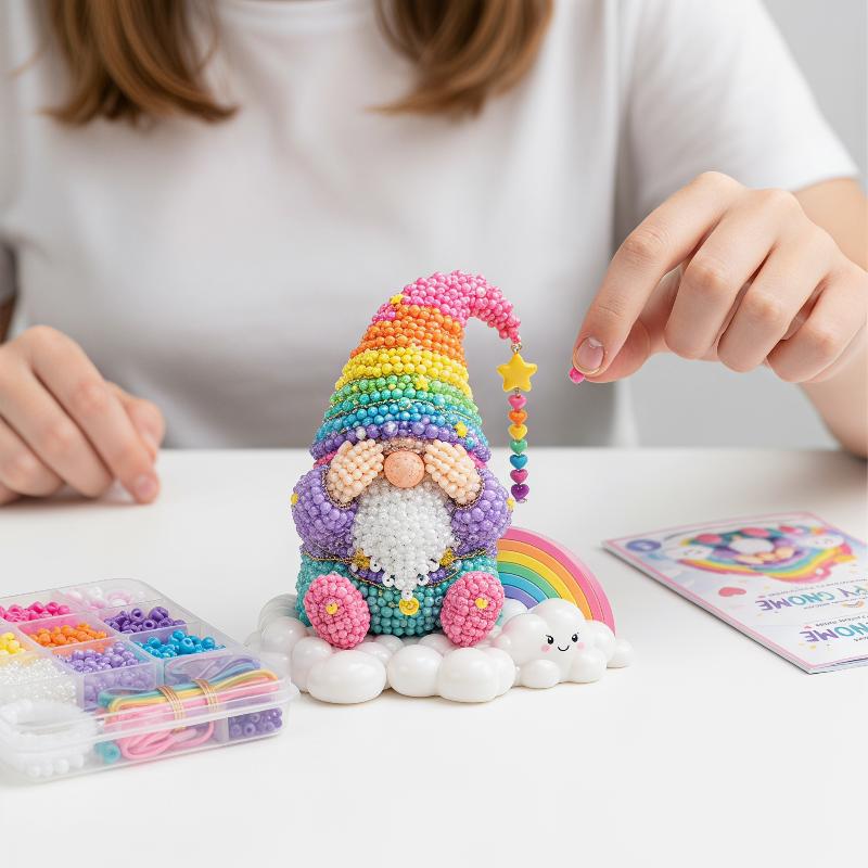 DIY 3D Gnome Beading Art Set Full Material Pack & Instructions for Portable Handcraft Activity Travel Camping Use