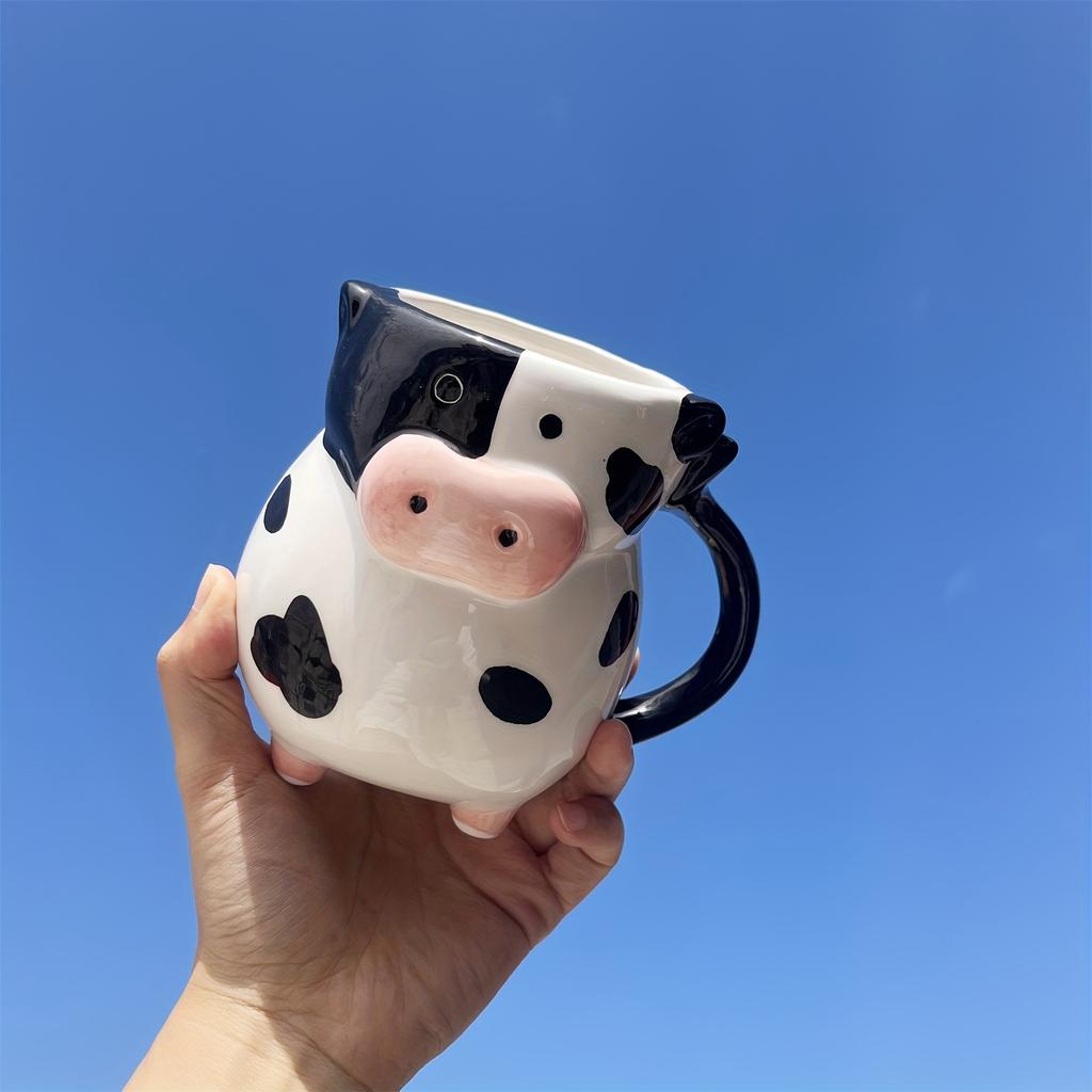Cow Coffee Mug Ceramic Cup Animal Shaped Milk Cow Water Cup with Udders Feet for Women Girls Kids Birthday Gift Hand Painted