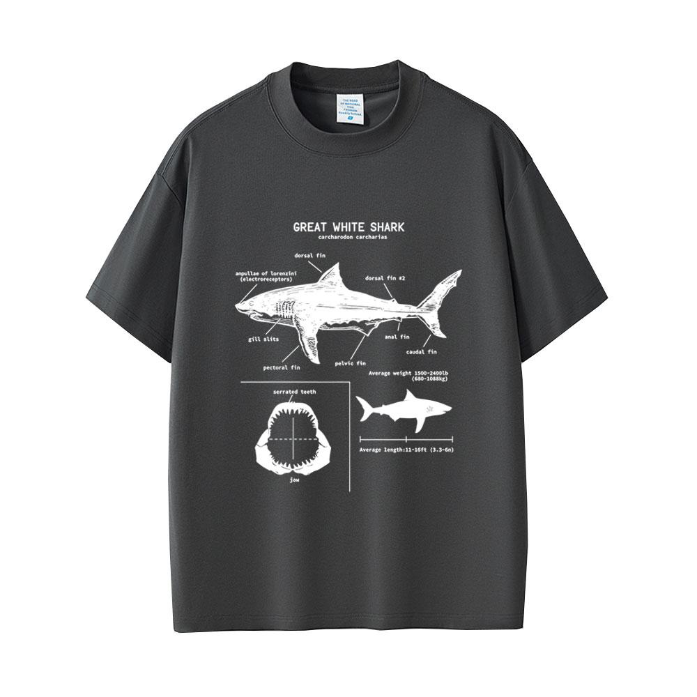 Marine Animals Great White Shark Anatomy Graphic Tshirt Men Women Casual Oversized Streetwear Mens Fashion Vintage T Shirts