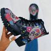 Digital Print Autumn Lady High Top Skull Pattern Boot  British PU Women's Fashion Tooling Boots Outfdoor Woman Ankle Booties