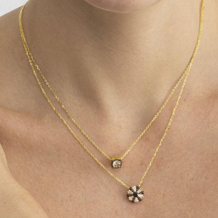 Collier - LUXENTER - Lehak - Argent sterling 925 - Zircone brune - Finition or jaune 18 carats