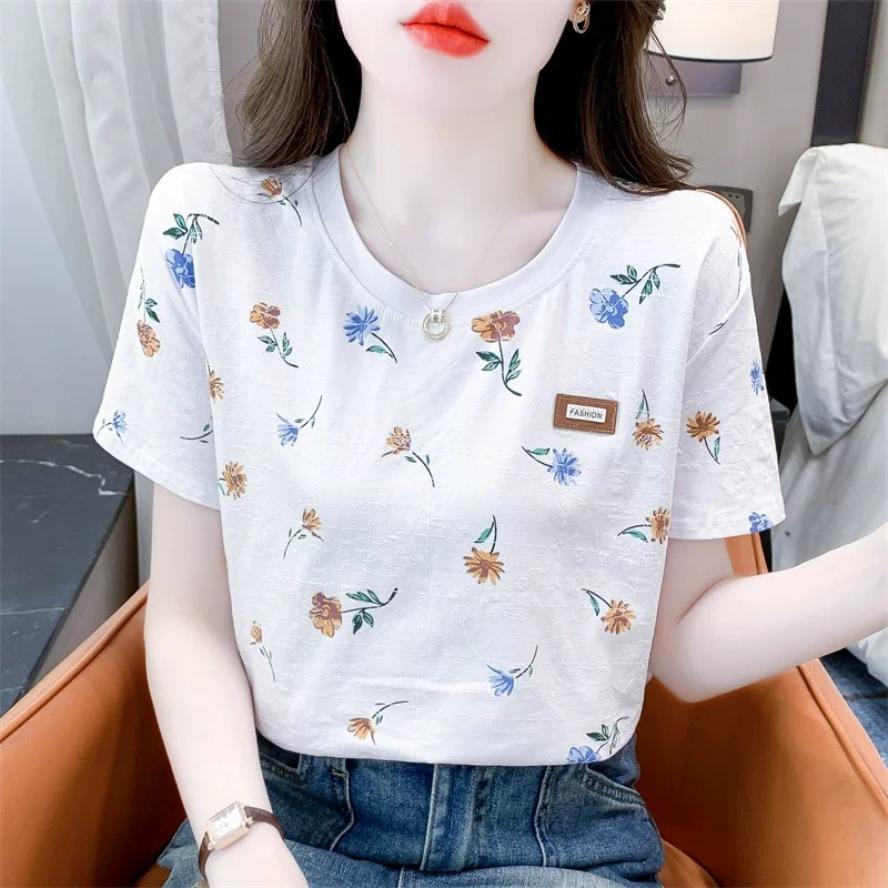 

YYFS женские модные повседневные летние весенние блузки и рубашки с цветочным узором и коротким рукавом с круглым вырезом XXL белый