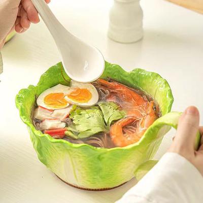 Ciotola per Noodles in Ceramica Ciotola da Servizio Creativa a Forma di Cavolo Stoviglie Vegetali Cartone Animato per Noodles Zuppa Insalate