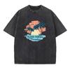 Mens Distressed Washed T Shirt With HAWAII Coconut Tree Print Pure Cotton Short Sleeve Vacation Style Casual Loose Fit Top