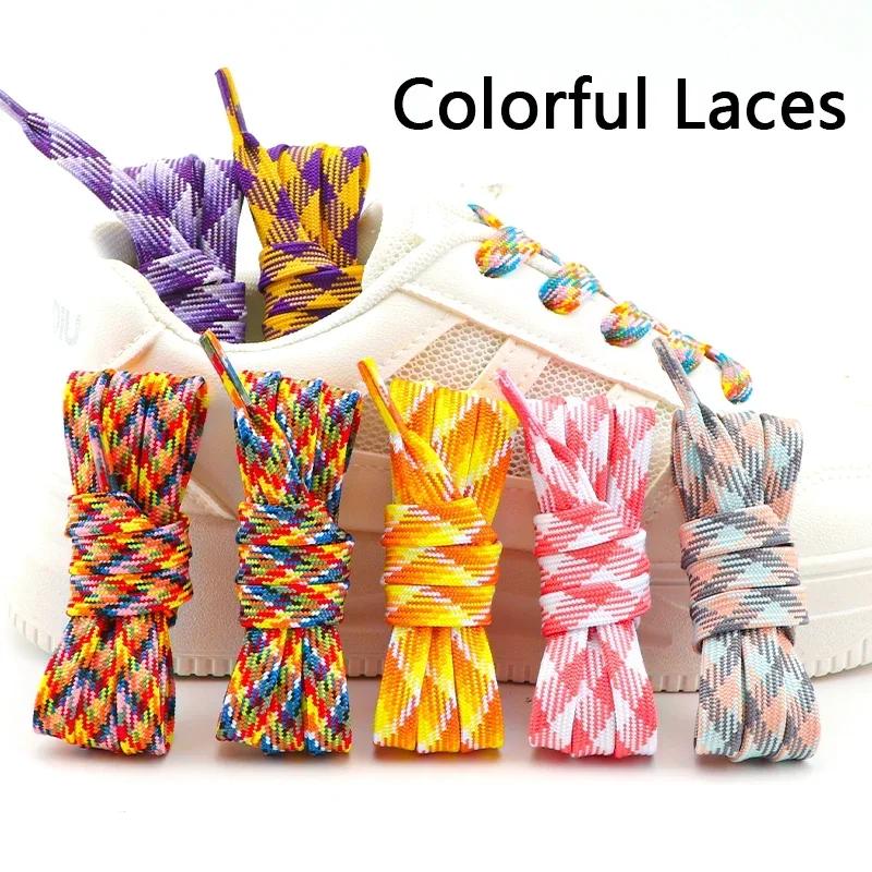 1 Pair Colorful Striped Shoe Laces for Woman Man Width 1CM Rainbow Shoelace Flat Shoelaces for Sneakers Length 100/120/140/160CM