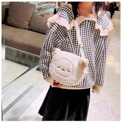 1 Pcs Cartoon Plush Small Bag Little Bear Sheep Mobile Wallet Women's One Shoulder Cute Round Bag Zipper Chain Bag