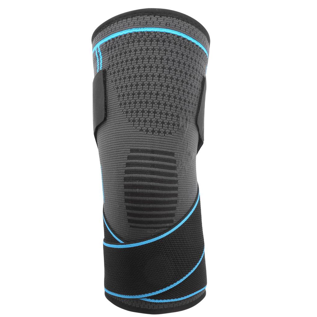 Outdoor Dual Sports Knieschoner Atmungsaktiver Gestrickter Knieschoner Doppelte Druckbänder Kniebandage Blau L