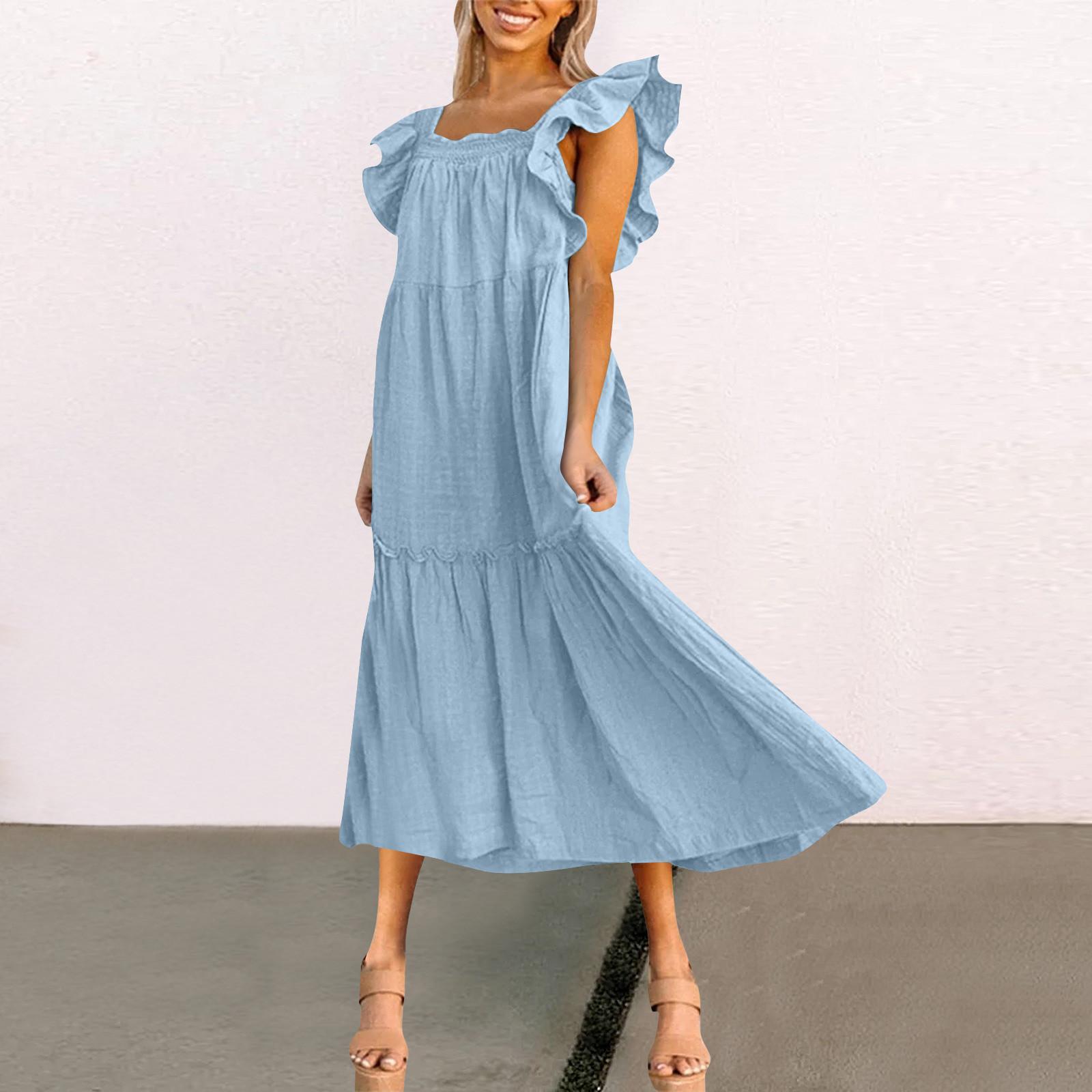 

Женское весенне-летнее платье с квадратным вырезом и открытыми плечами, элегантное платье с юбкой с рюшами M