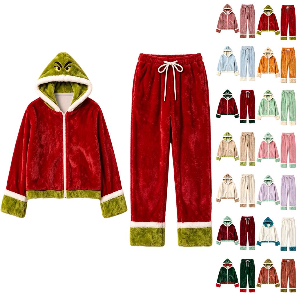 Women's Casual Winter -Lined Hooded Pajama Set with Jacket and Straight-Leg Pants for Home Wear