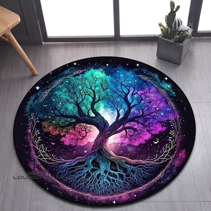 Tree of Life Retro Printed Round Carpet Living Room Bedroom Beautiful Carpet Non -slip Door Pad Floor Mats Birthday Gift
