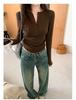 Plus Size Women's Spring/Autumn Long Sleeve Half-Open Neck Slimming Base Layer Top - Korean Style