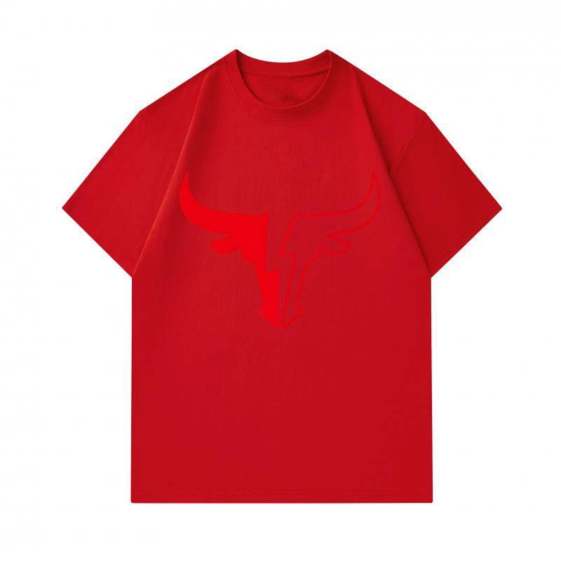 Men's 100% Cotton Crew Neck Short Sleeve T-Shirt, Stylized Red Bull Horn Graphic Printed Casual Soft Breathable Lightweight Daily Wear Tee for Men, Co