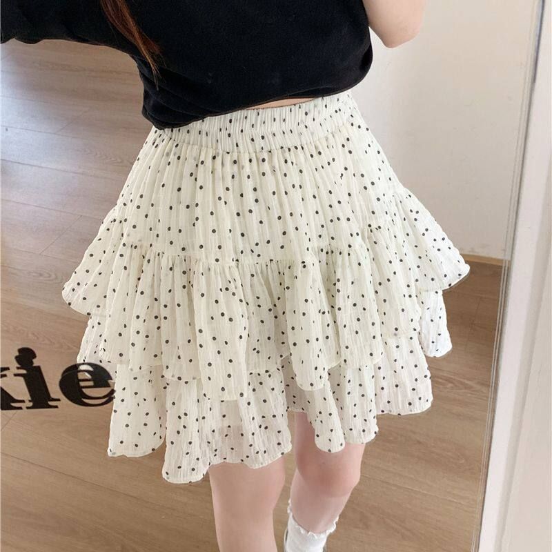 

Plus Size Women s Summer Clothing New Arrival Slightly Oversized Girls Western Style Slimming Polka Dot Floral Loose Exposure-Proof Skirt Tiered Skirt