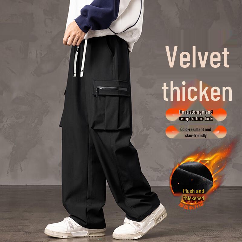 Top Youth Men's American Streetwear Fleece-Lined Cargo Pants