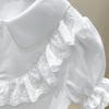 Abbigliamento estivo per bambini Camicie a maniche corte in pizzo dolce Camicie casual Camicie per bambini Moda per ragazze Colletto rovesciato Camicie in tinta unita