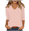 Women's Daily Versatile Casual V-Neck Solid Color Seven-Sleeve T-Shirt Top