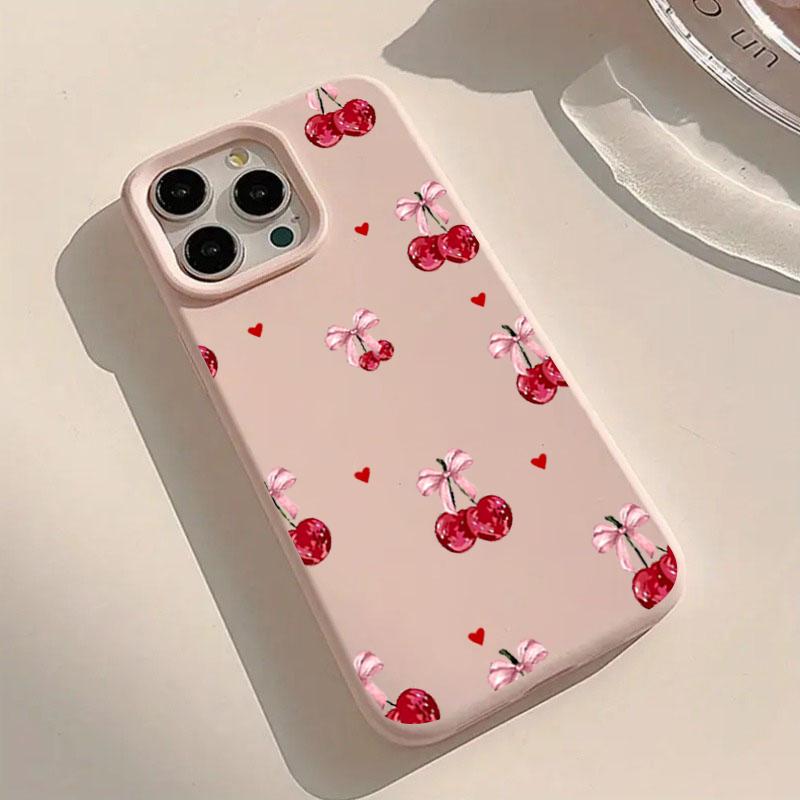 Kawaii Bow Cherry Protective Phone Case For iPhone 17 Air 16 16e 15 13 12 11 Pro Max Pro Plus Anti-Drop Slim Fit Funda Cover