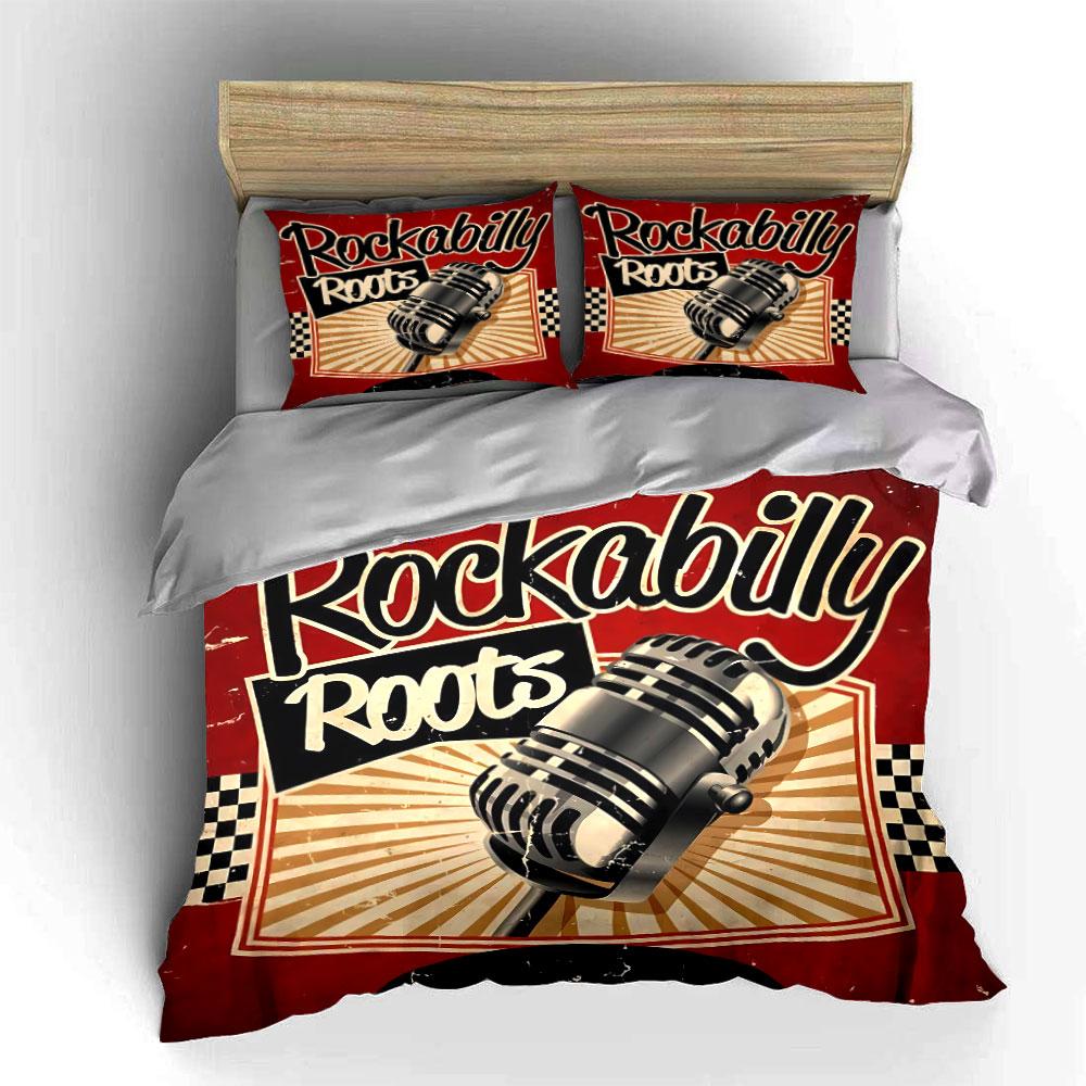 Rockabilly Roots Microphone Bedding Duvet Cover Set Duvet Cover Pillowcases  (1*Duvet Cover 2*Pillowcases, without duvet insert)