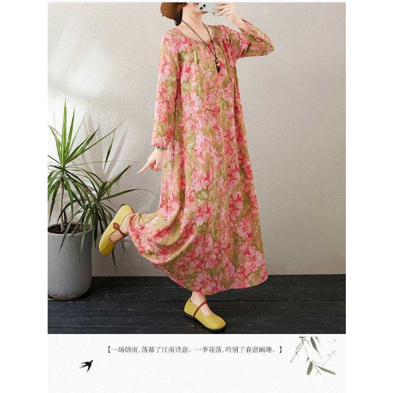 New Round Neck Minimalist Long Sleeve Extra Long Dress Vacation Style