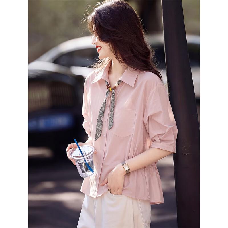 Women s Loose Fit Pleated Short-Sleeve Blouse L