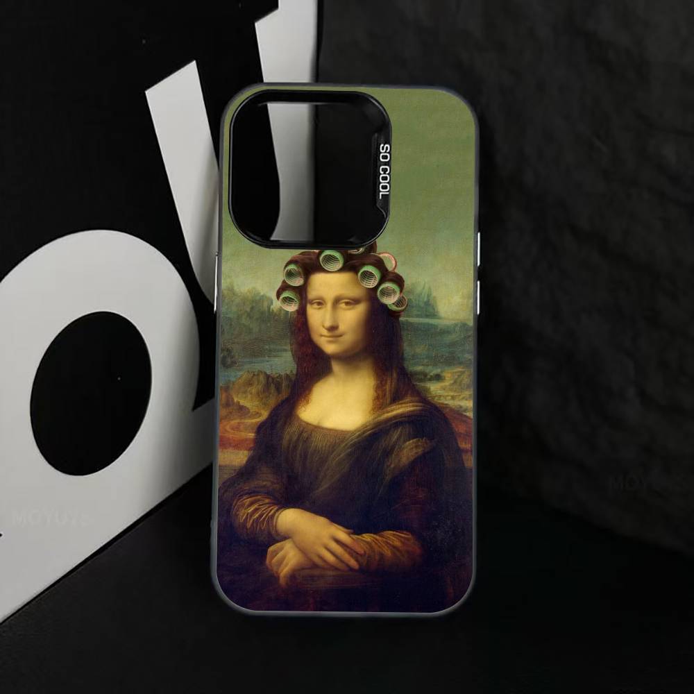 Humorous M-Mona L-Lisa Art Phone Case For iPhone 17,16,15,14,13,12,11 Plus,Pro Max,XS,Colored Silver Plated Inside Cover