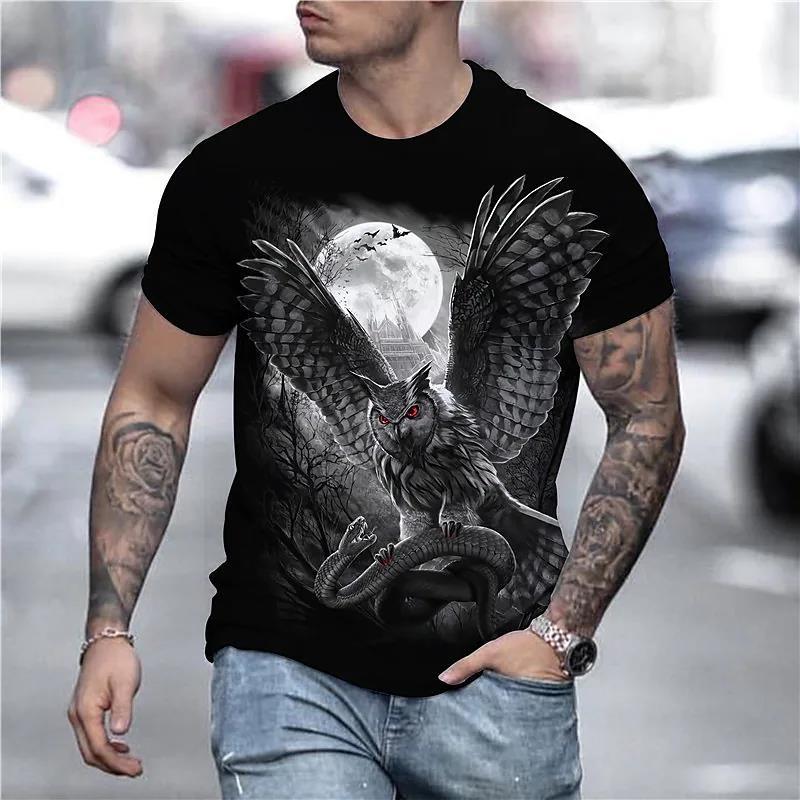 Fun Animal Owl 3D Print Summer Men's Round Neck T-shirt Casual Short Sleeve Oversized T Shirts Fashion Tee Tops Men Clothing