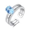 S925 Sterling Silver 2-in-1 Couple Ring, Natural Crystal Topaz Adjustable Band, Luxury INS Style Minimalist Jewelry, Gift for Lovers