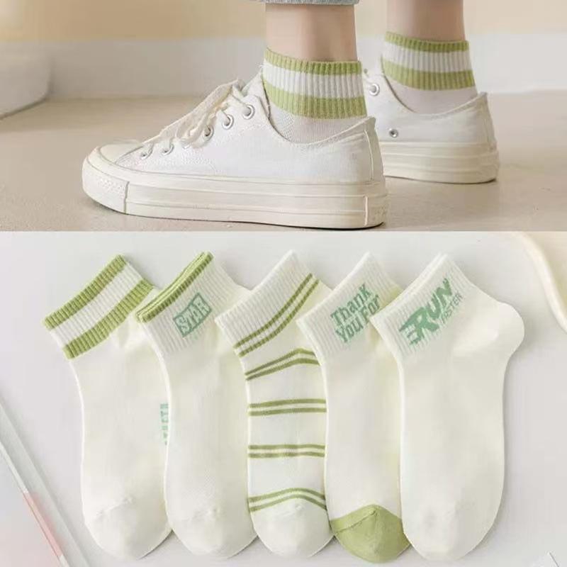5Pairs Women's Spring and Summer New Short Cotton Socks Japanese Sweet Casual Cartoon Couple Boat Socks