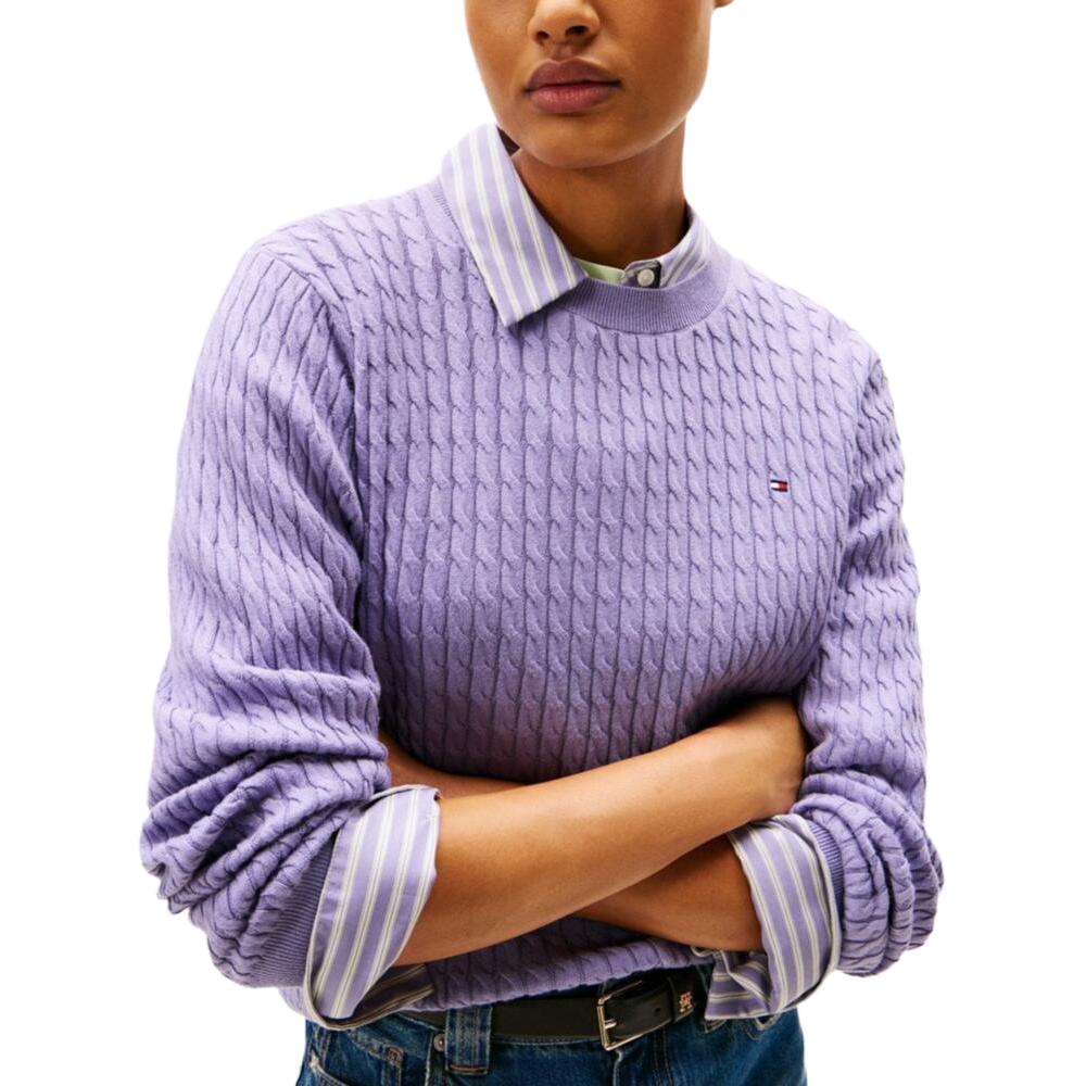Tommy Hilfiger FW25 Logo Embroidered Cable Knit Sweater Women Sweater WW44993-W0G