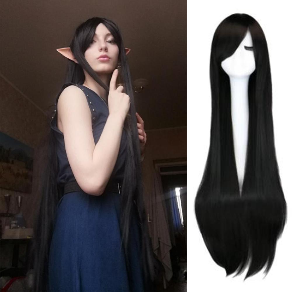 Professionelle lange gerade Cosplay Perücke Schwarz Lila Schwarz Rot Rosa Blau Dunkelbraun 100 cm Kunsthaarperücken