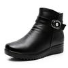 Winter Boots Women Genuine Leather Warm Ankle Boots Mom Autumn Plush Wedge Shoes Woman Shoes Big Size 34-42