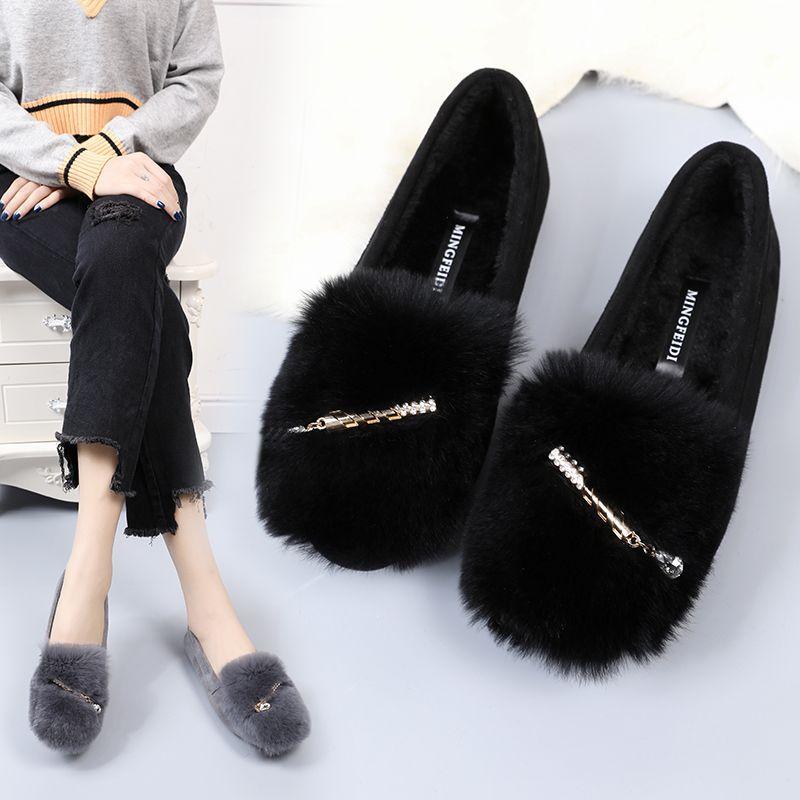 2025 new wool shoes women's indoor fleece versatile warm flat beanie shoes casual non-slip soft sole plus size