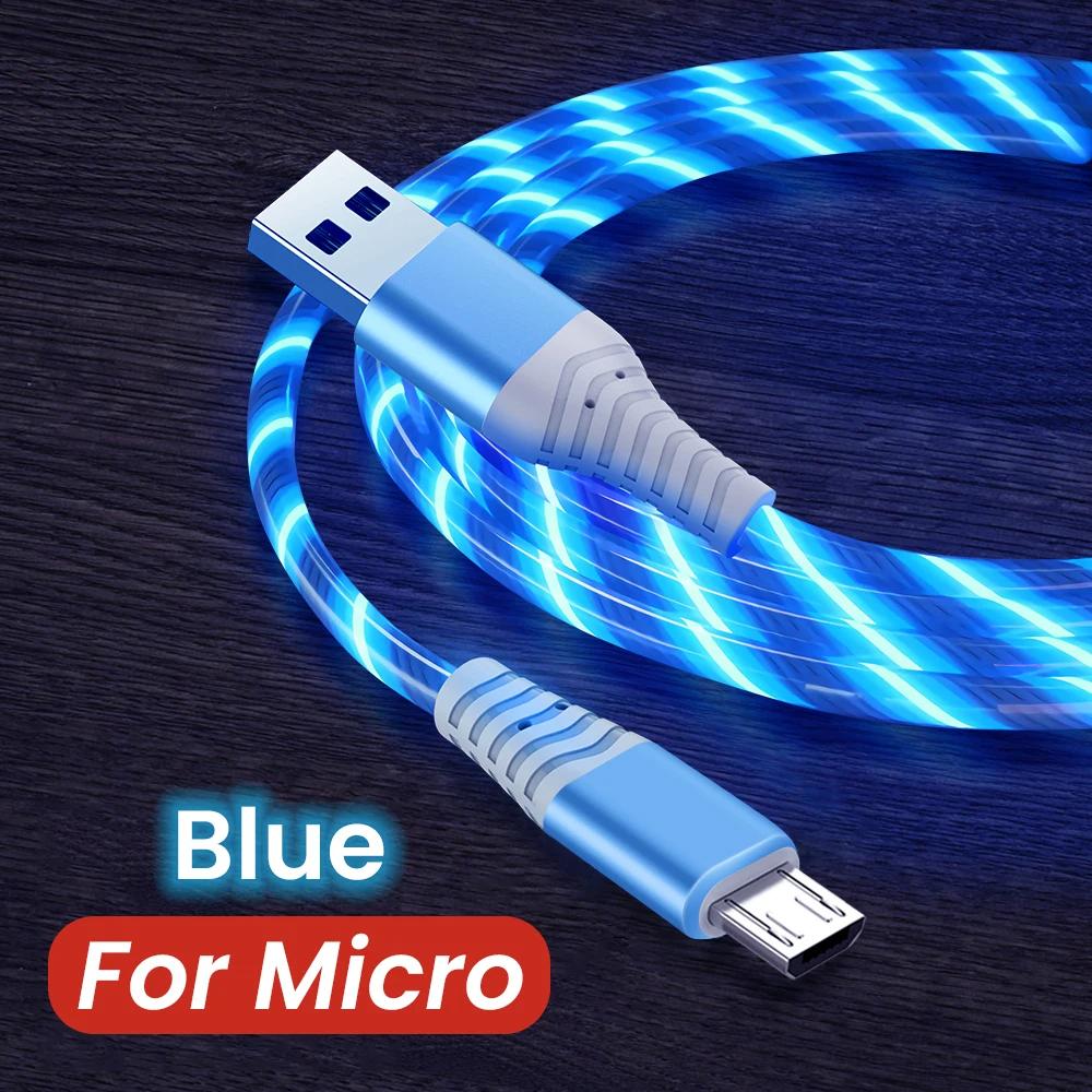 Flow Luminous USB Type C Cable 3A Fast Charging Data Cord for Samsung Xiaomi OPPO Huawei IPhone Charger Micro USB Wire LED Cable