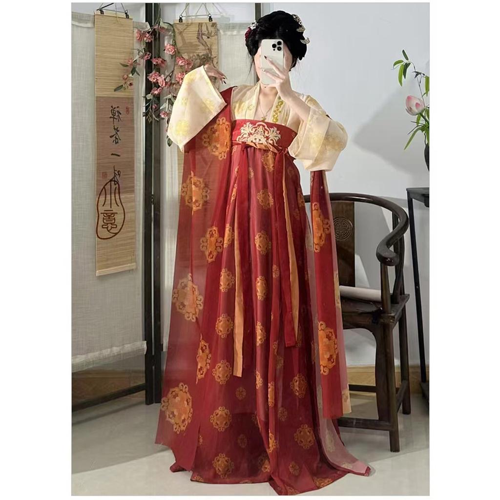 Stellen Sie den chinesischen Hanfu-Stil der Tang-Dynastie für Frauen wieder her, einteiliger Rock in Brustlänge, Alltagsanzug