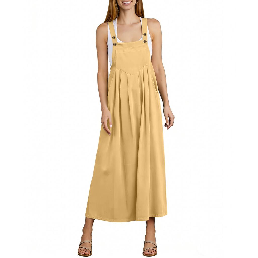 Dames Jurk, Eendelig, Kleur, Casual En Losse Pasvorm, Vintage Met Spaghettibandjes, Gemaakt Van Katoen En Linnen Mix.